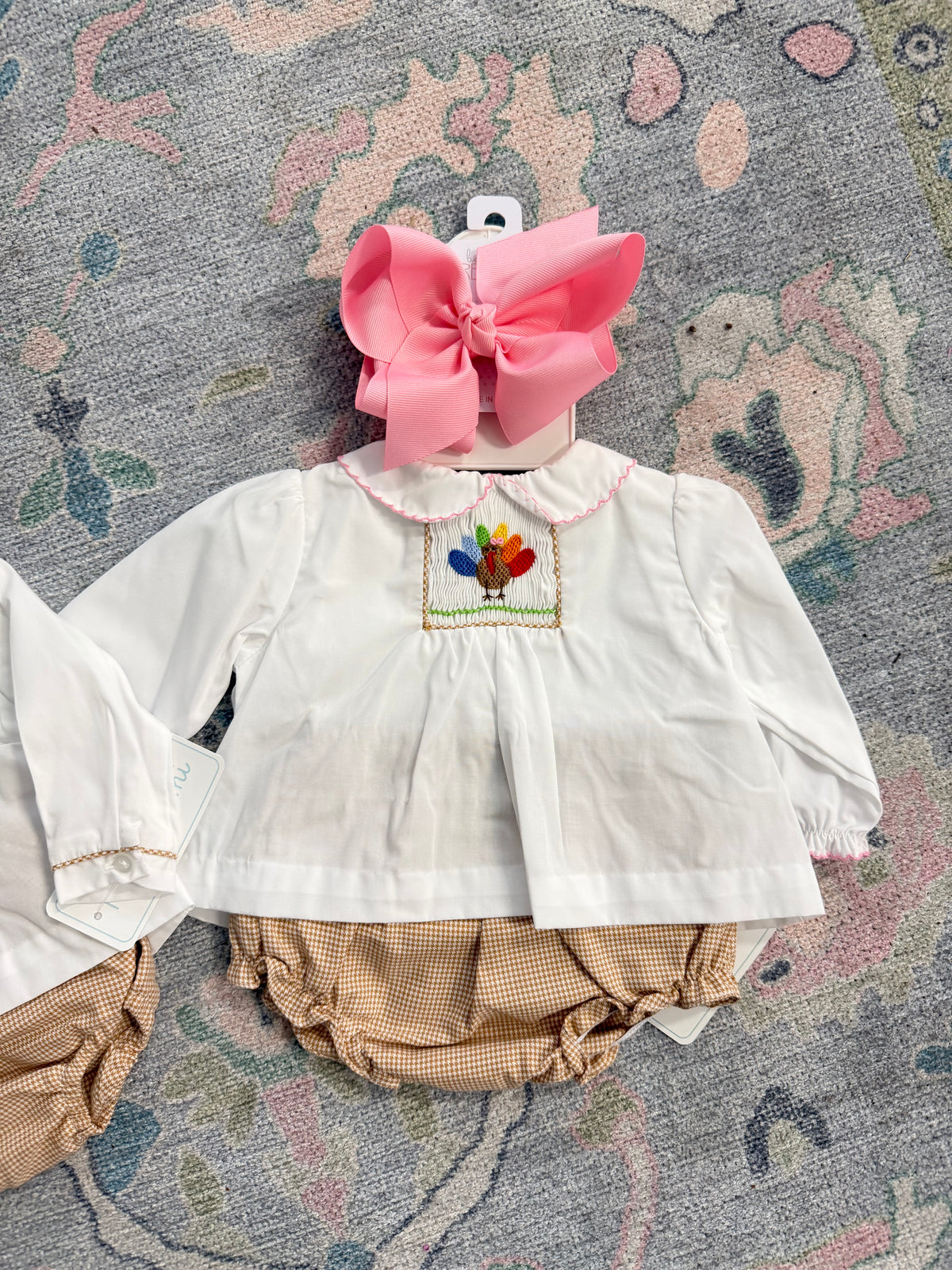 Smocked Girl turkey bloomer set