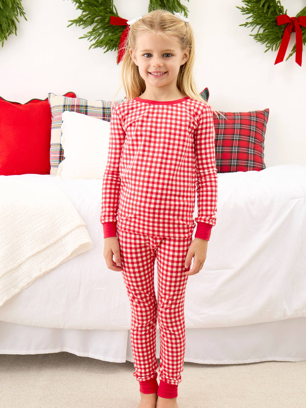 SoftSnooze™ Kids Cotton Modal Red & White Gingham Long Sleeve Pajama Set