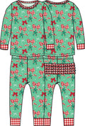 SoftSnooze™ Toddler Girls Bamboo Viscose Christmas Mistle-bows Ruffle Long Sleeve Pajama Set with Signature Rear Ruffles