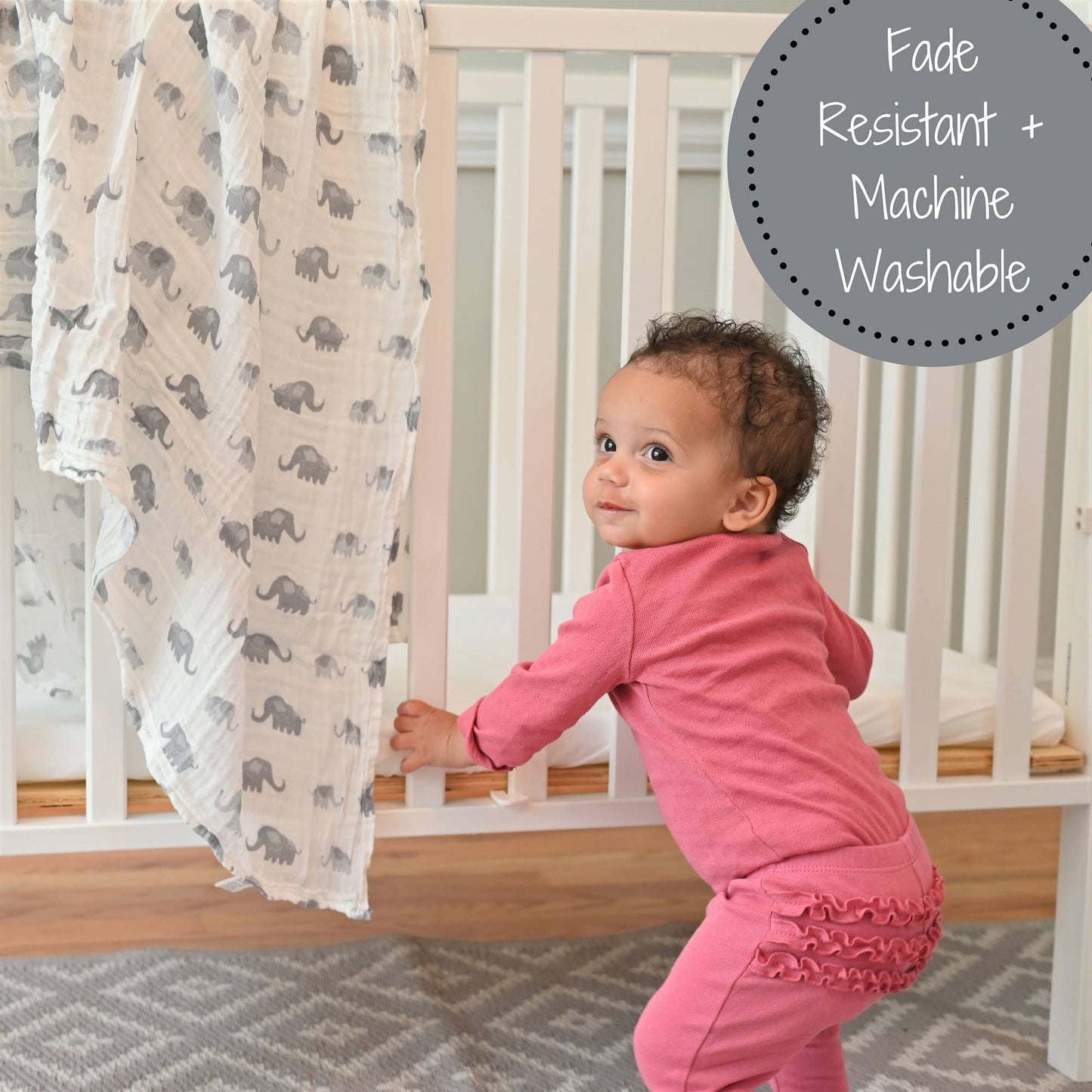 Baby Muslin Swaddle Blanket 47x47 Elephantastic