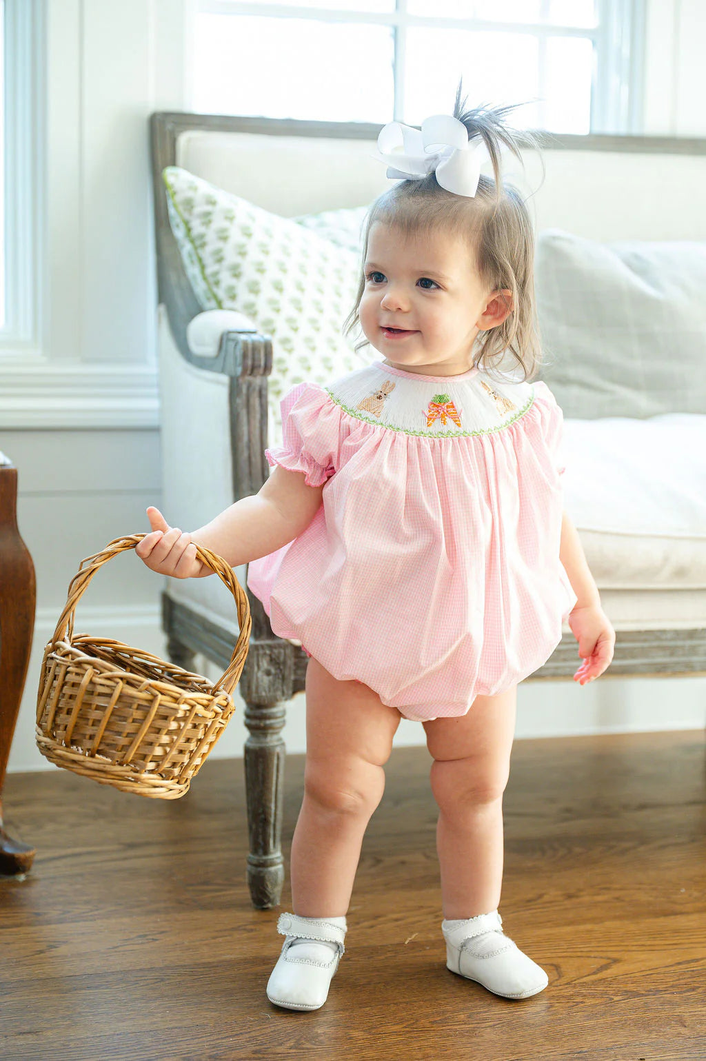 Pink Easter bunny and carrots smocked
