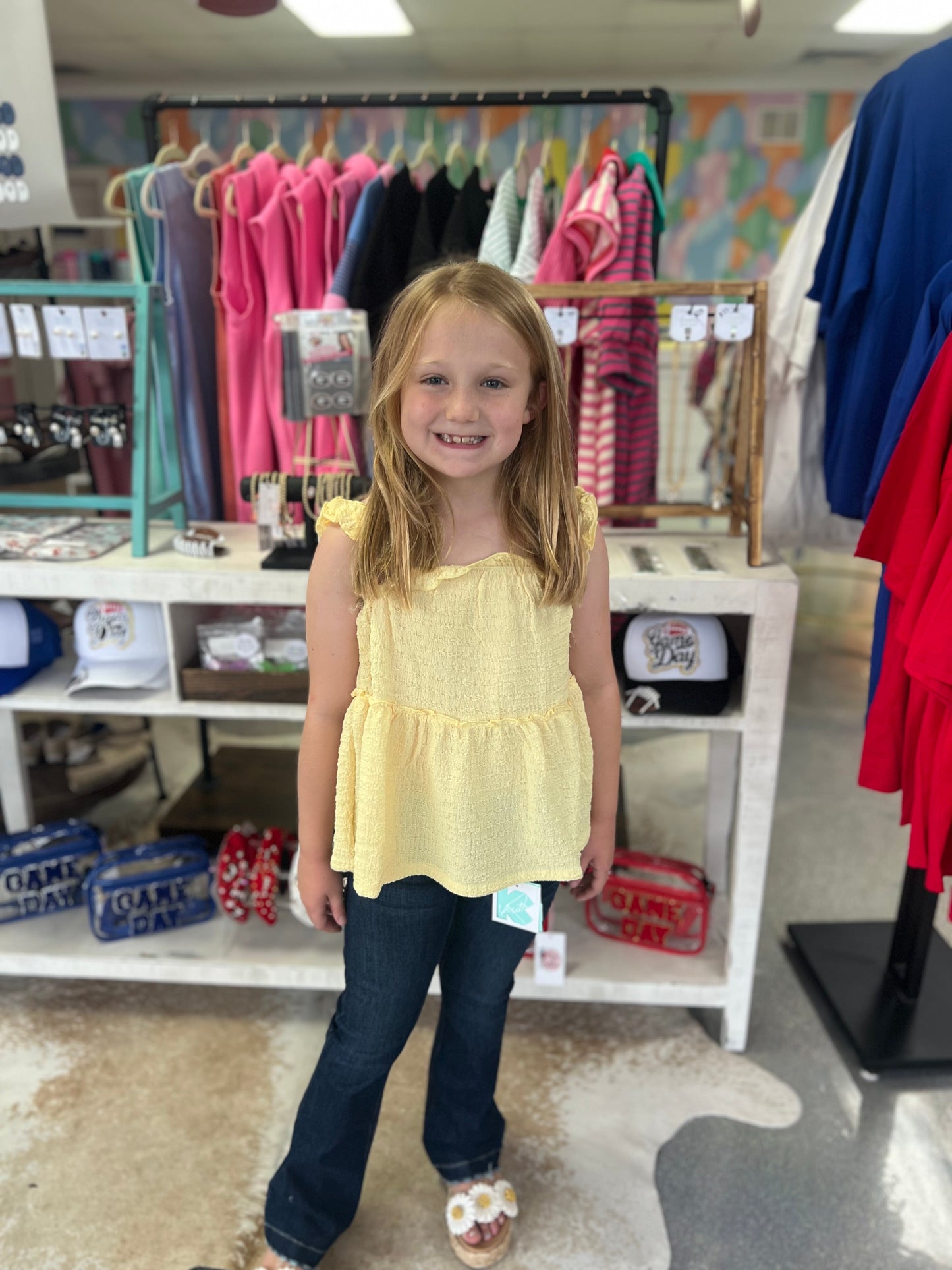 Girls Textured Knit Ruffle Strap Tiered Top