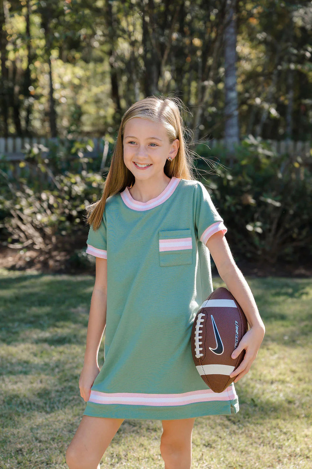 Landry Dress Greenfield Green, Pink