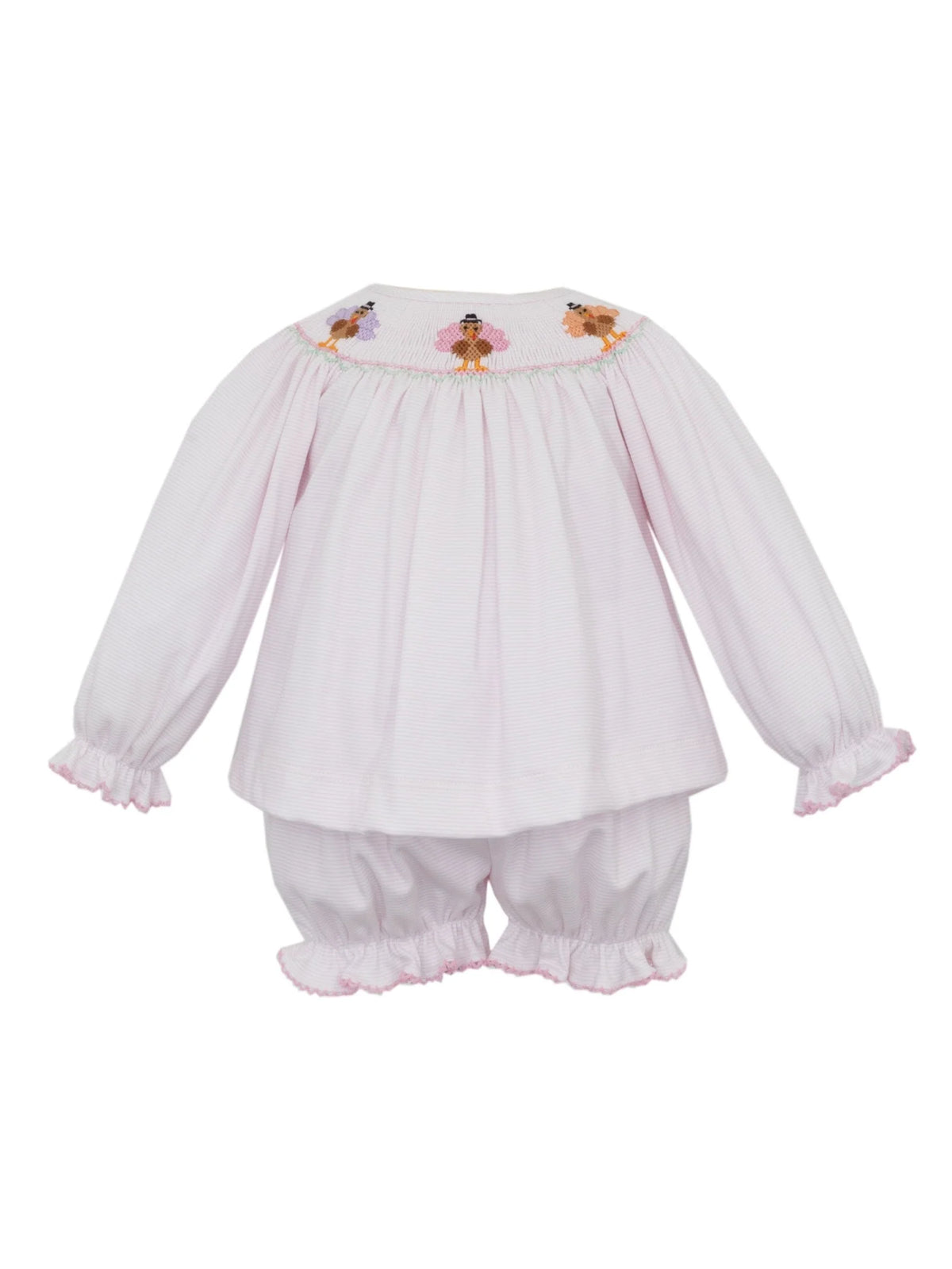Turkey girl pink knit stripe bishop set