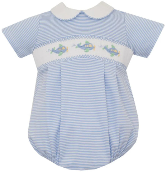 AIRPLANE - Blue knit stripe boy's short bubble S/S
