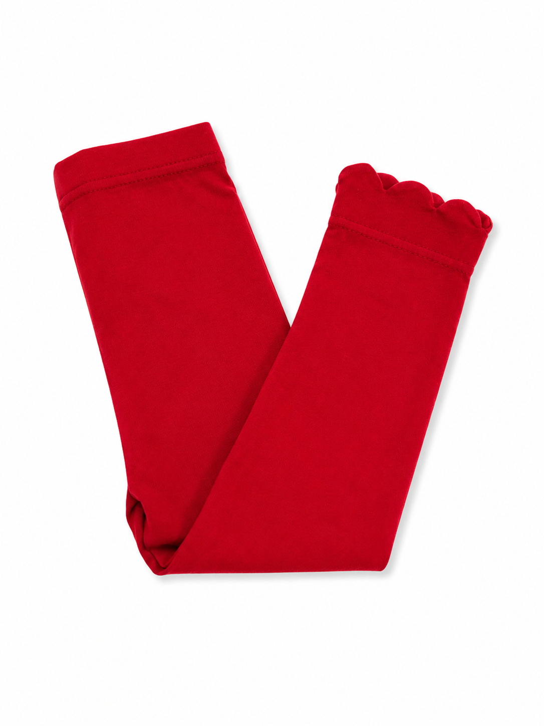 Red scalloped knit leggings