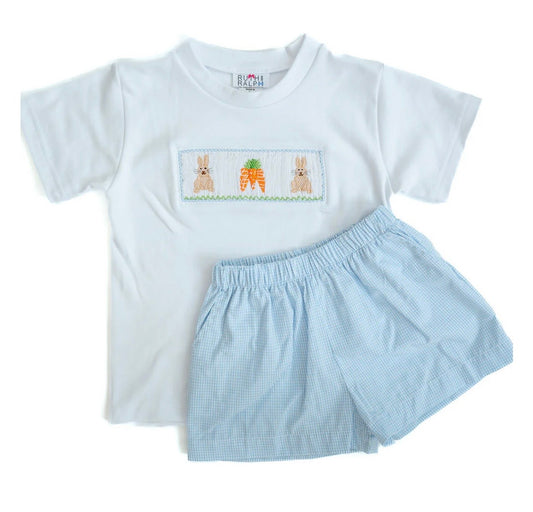 Easter Bunny and Carrots Smocked Beau T-Shirt/Shorts Set