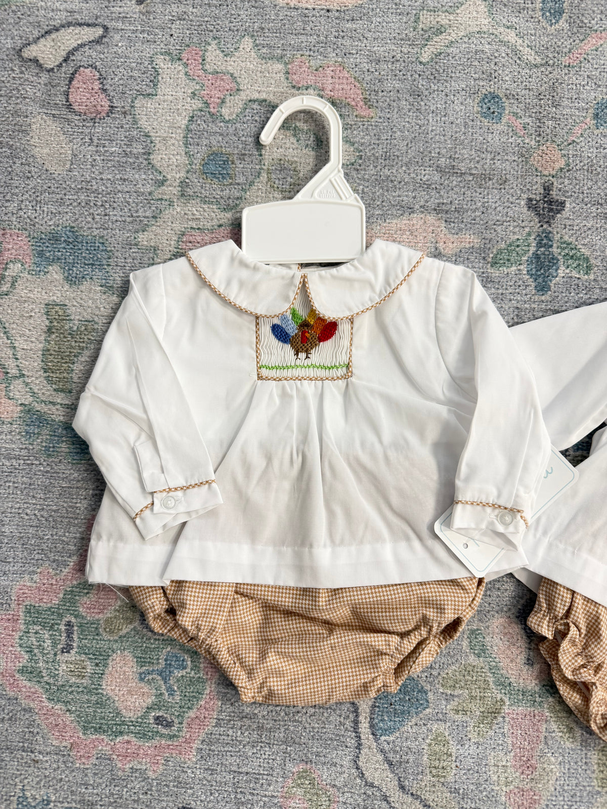 Smocked boy turkey bloomer set
