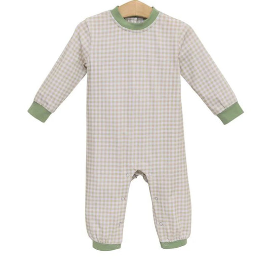 Miller Romper- Khaki Gingham/Sage