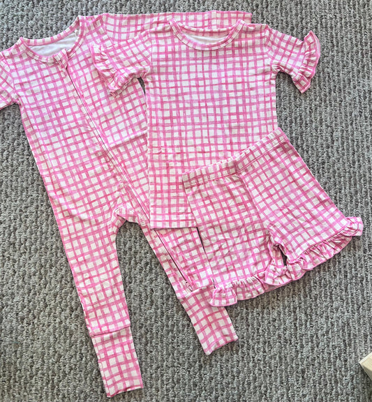 Pink Gingham 2Pc Short Lounger