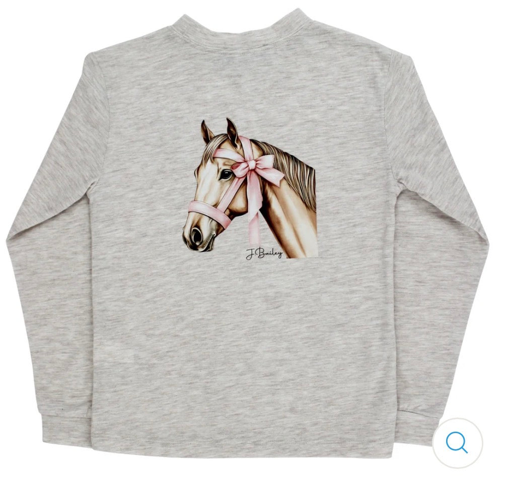 Girls horse L/S oatmeal tee