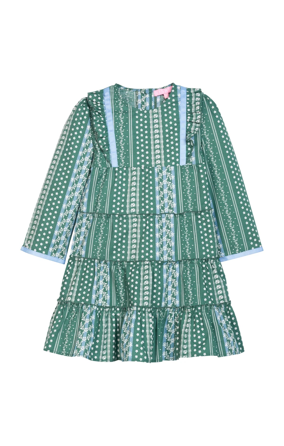 Tiered Porto dress Fairfield forest stripe