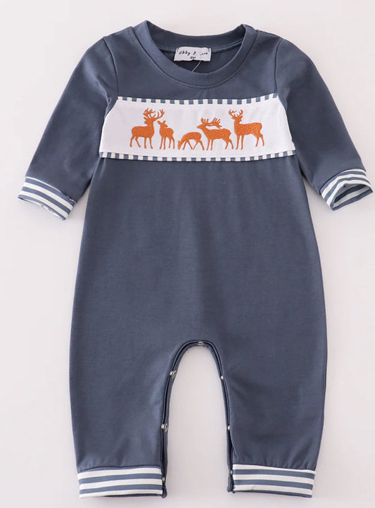 Navy deer romper