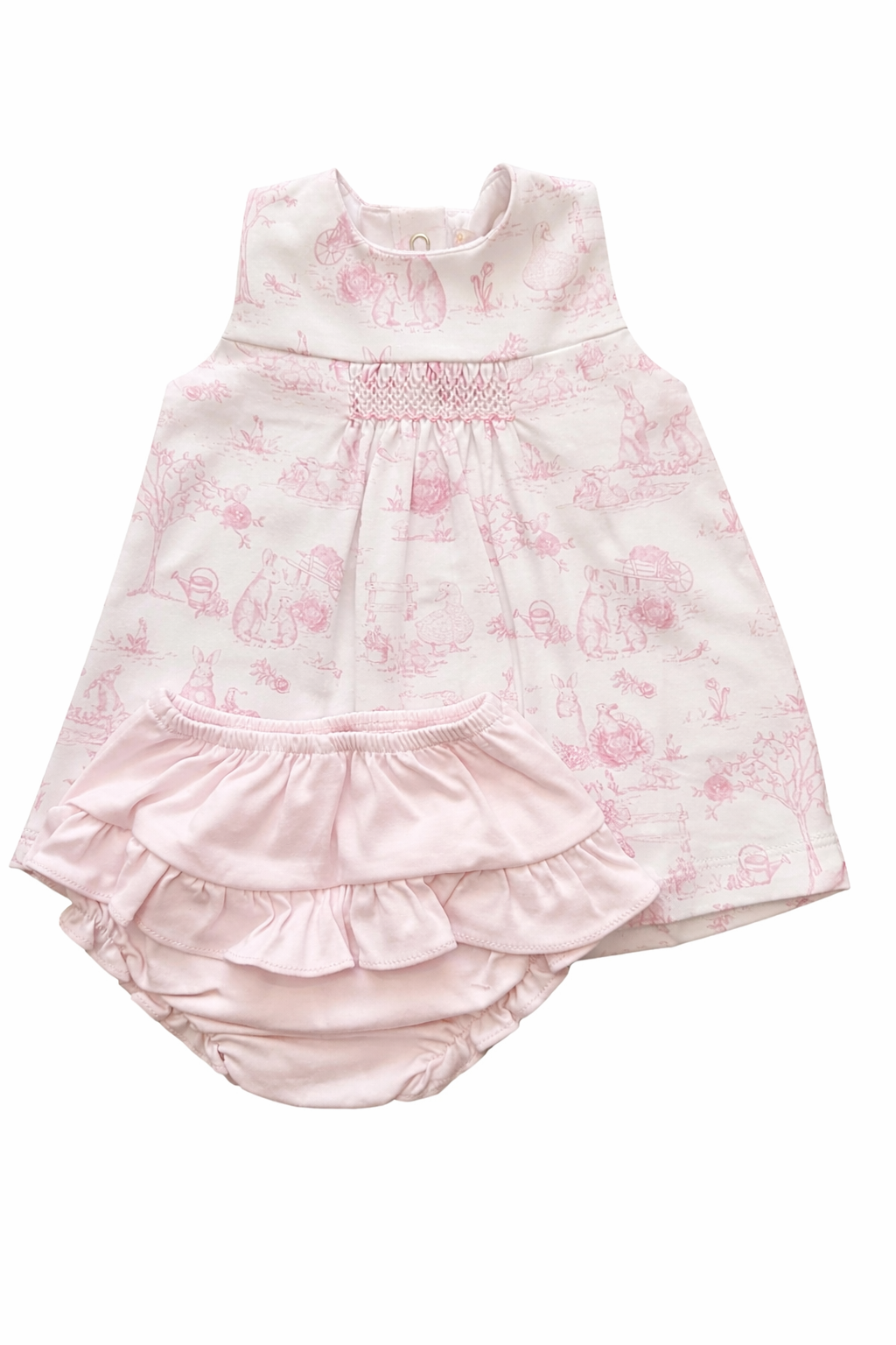 pink toile bunnies hand smocked dress