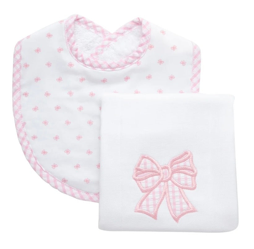 Bow Basic Bib & Burp Boxed Set, Pink