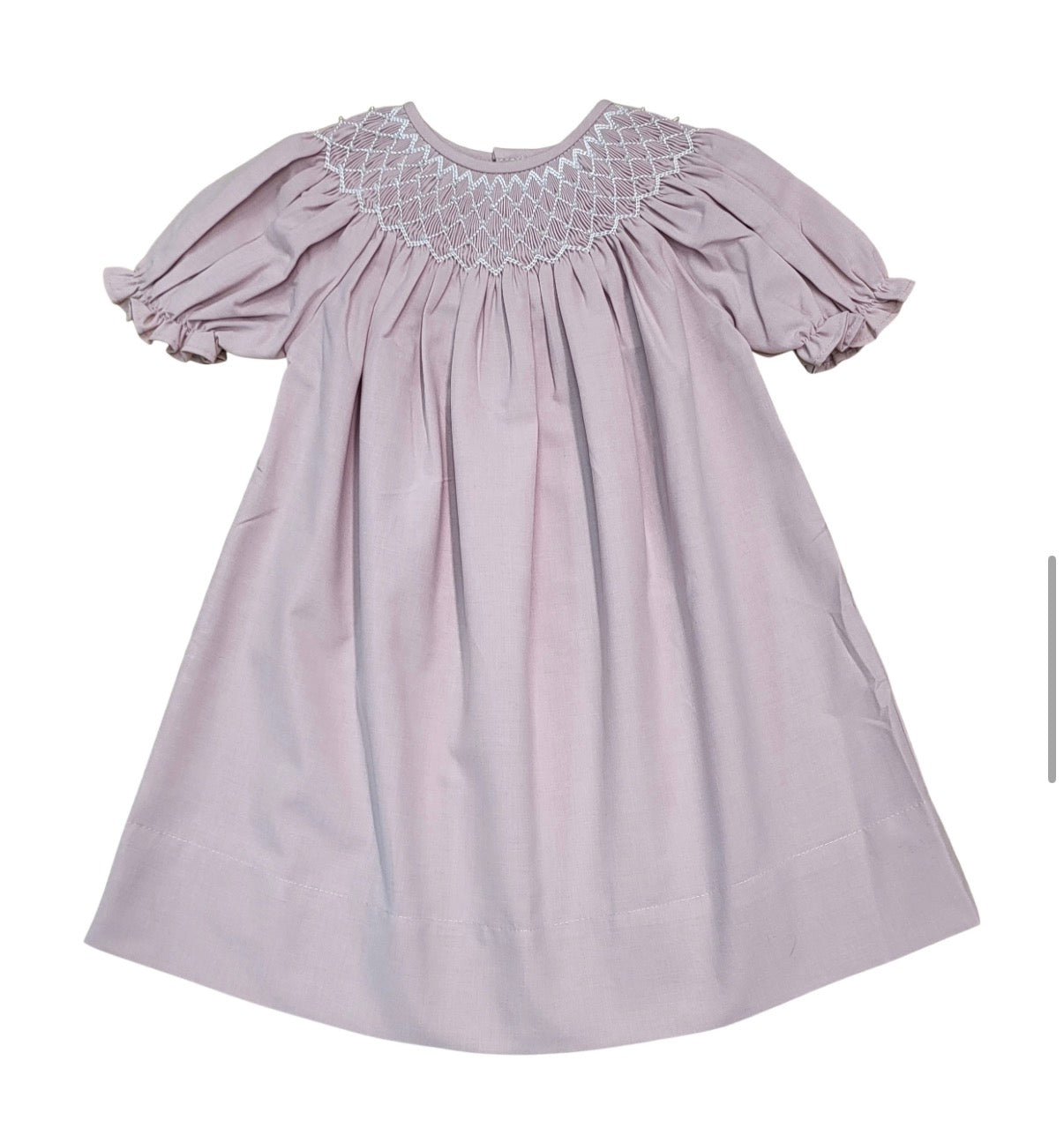 Dusty pink smocked pearl dress