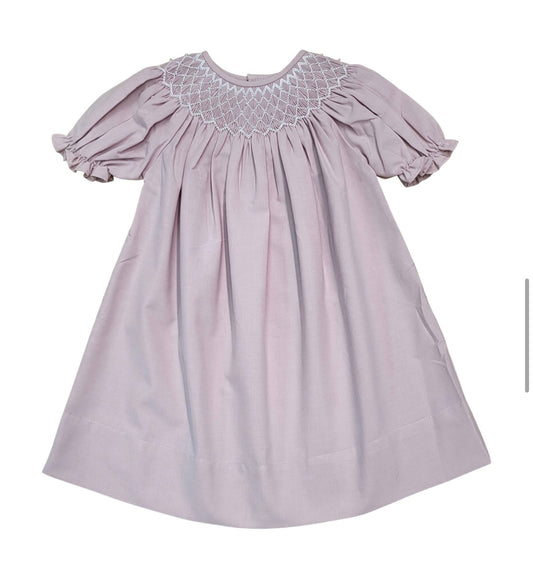 Dusty pink smocked pearl dress