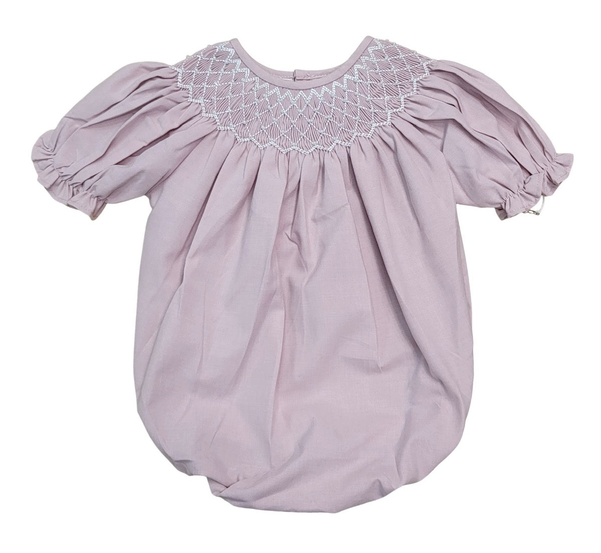 Dusty pink smocked bubble with pearls