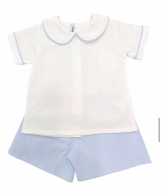 White/blue short set