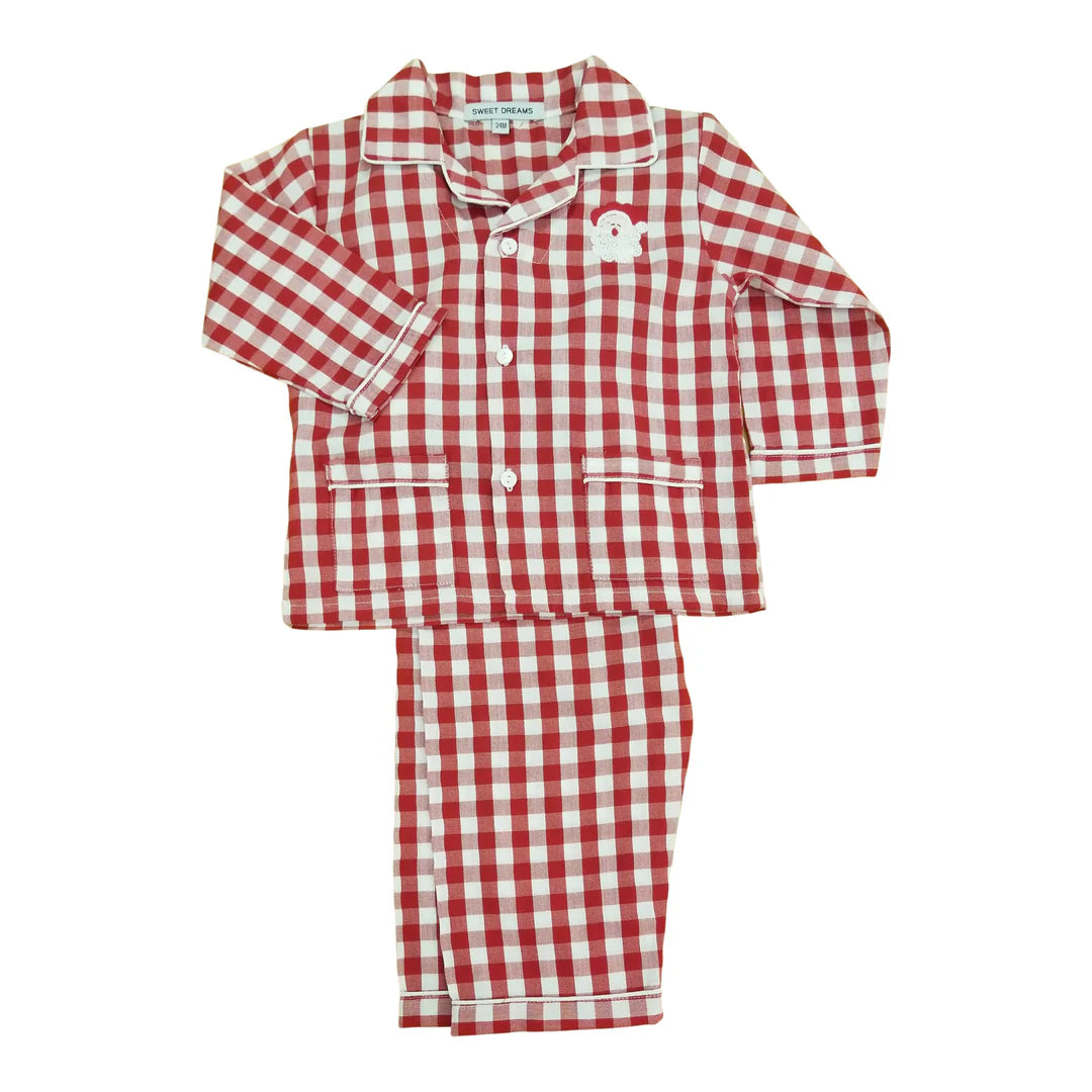 Red Gingham Santa embroidered pajama set