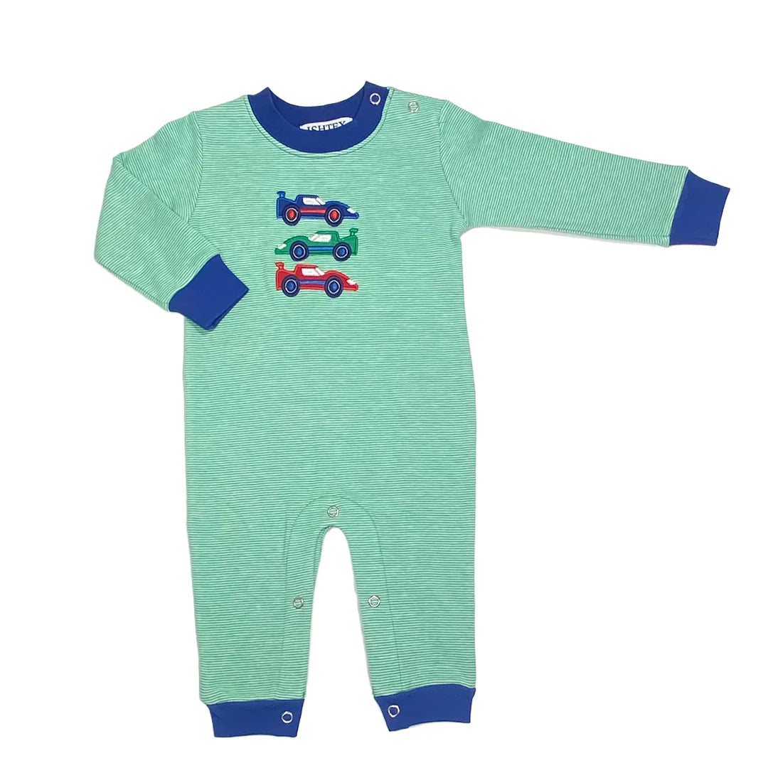 Race car applique romper