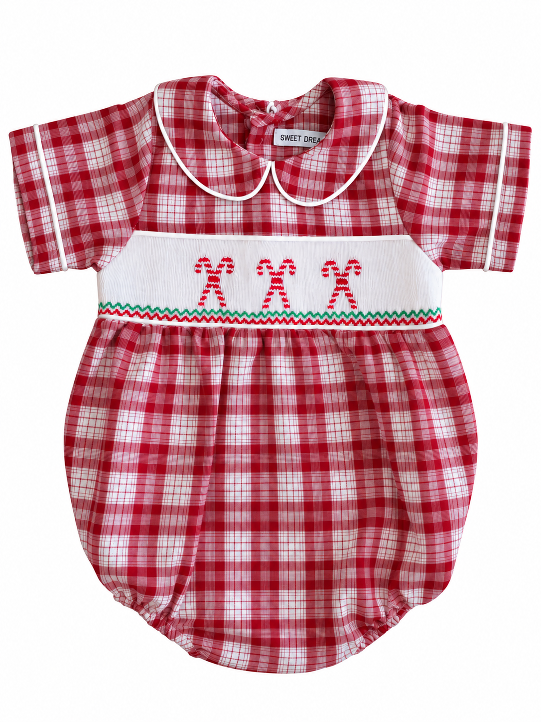 Candy Cane Smocked Red plaid boy bubble