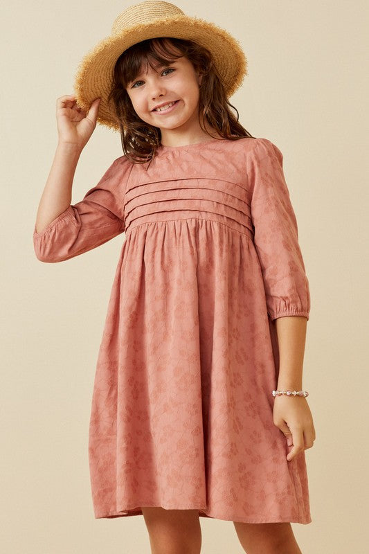 Rose pleated embroidered dress