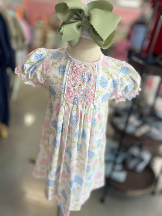 Smocked hydrangea dress