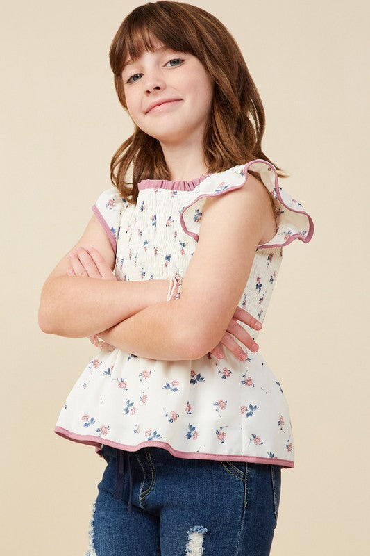 Girls Smocked ditsy floral top