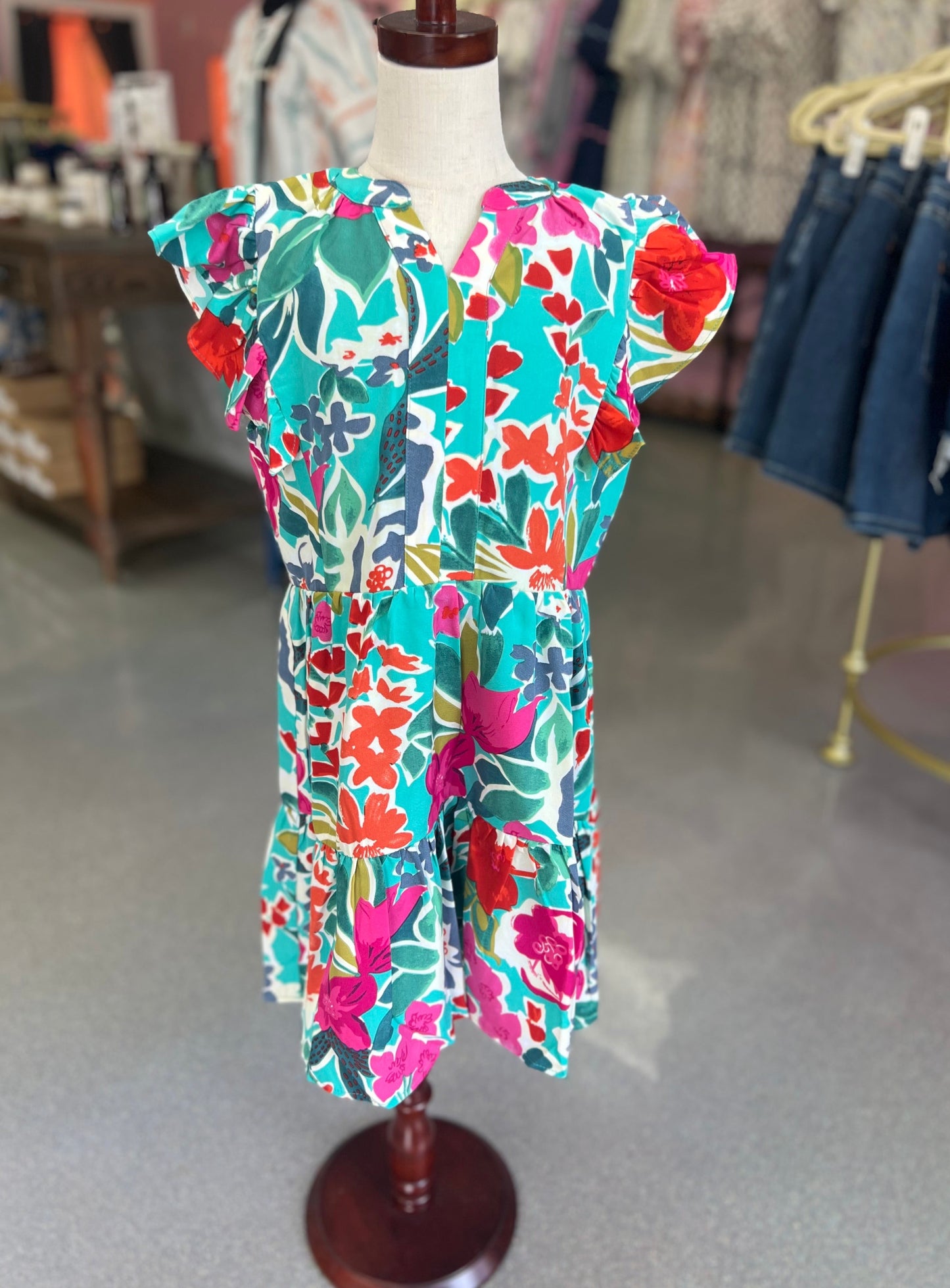 Emerald green floral dress