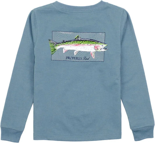 Boys rainbow trout LS steel blue