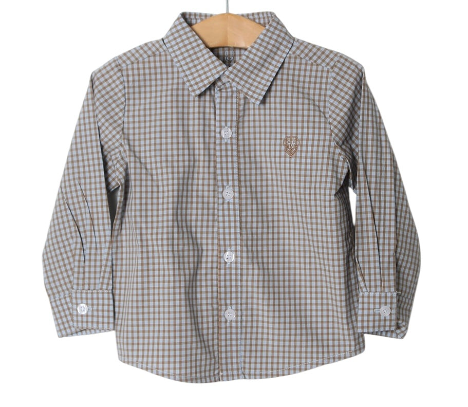 Boys Button Down--Blue & Brown