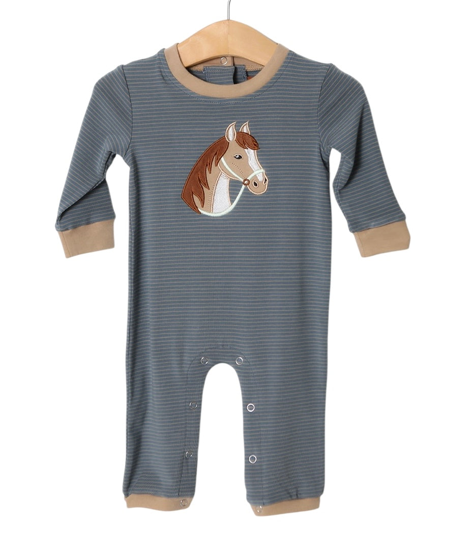 Horse applique boy romper
