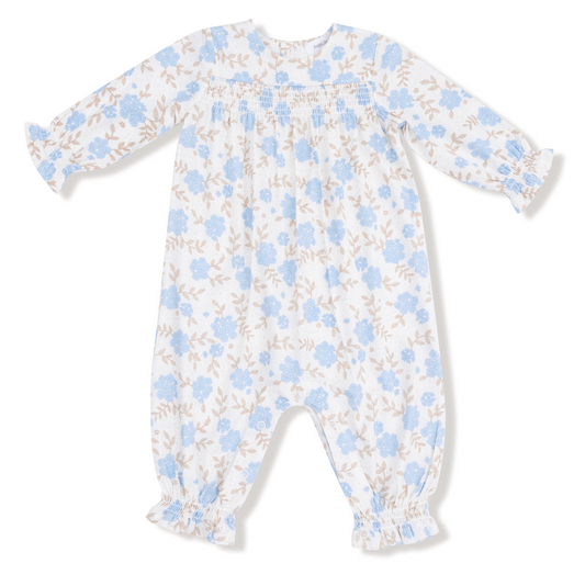 Baby Blue Floral - Smocked Romper