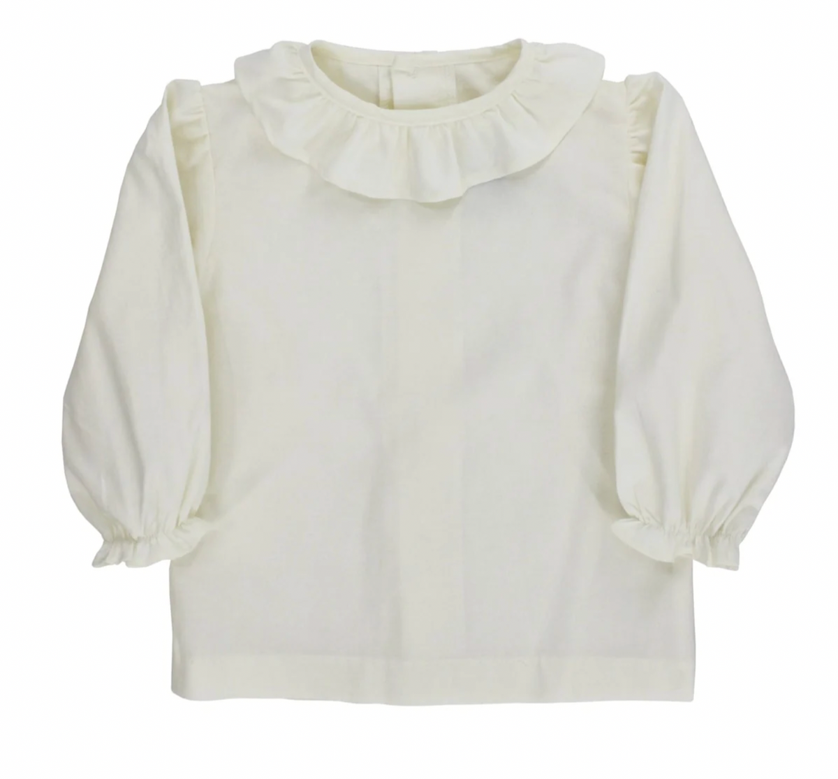 Girls Piped Blouse with Ruffle - Ivory