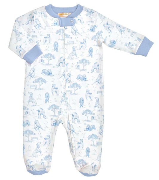 barking bliss - blue zipped footie