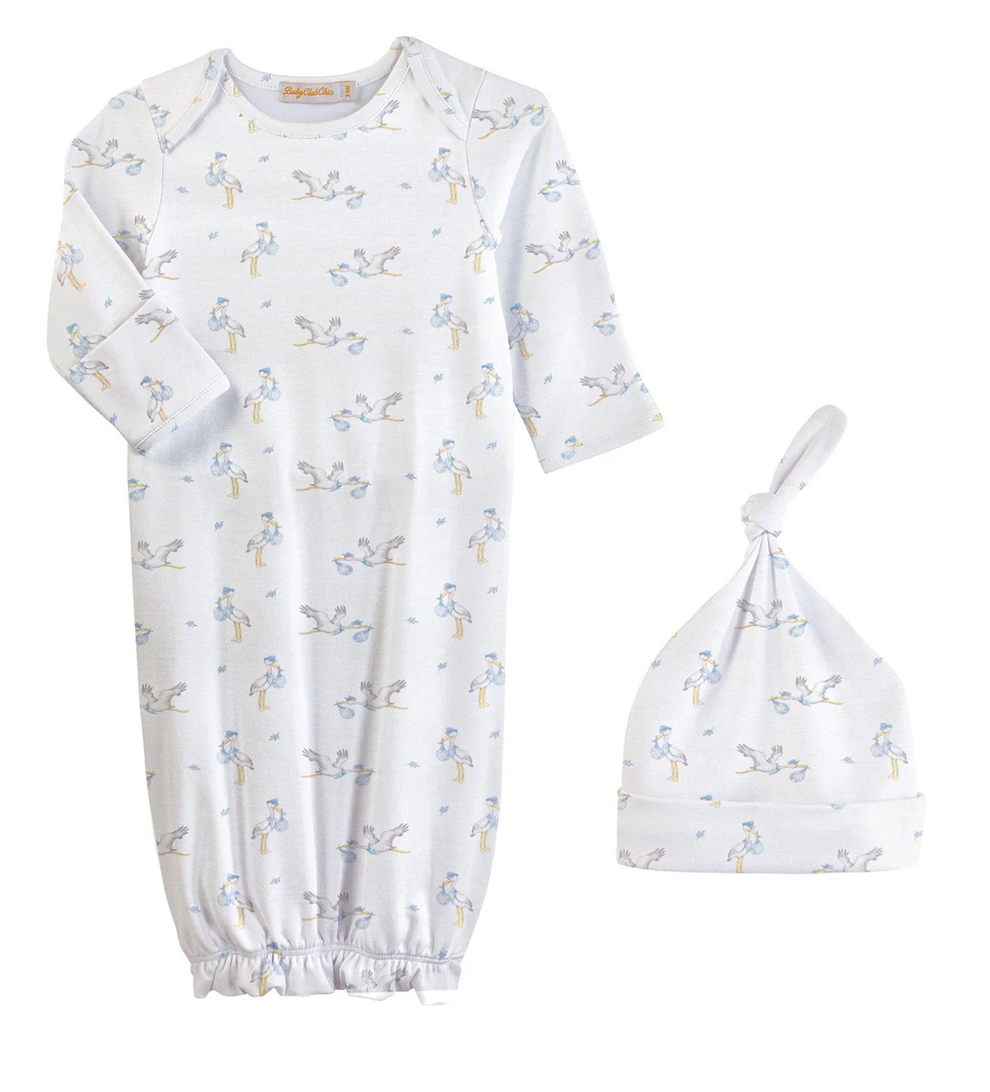 tiny storks - boy gown and hat set