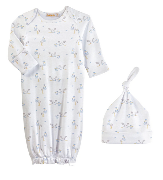tiny storks - boy gown and hat set