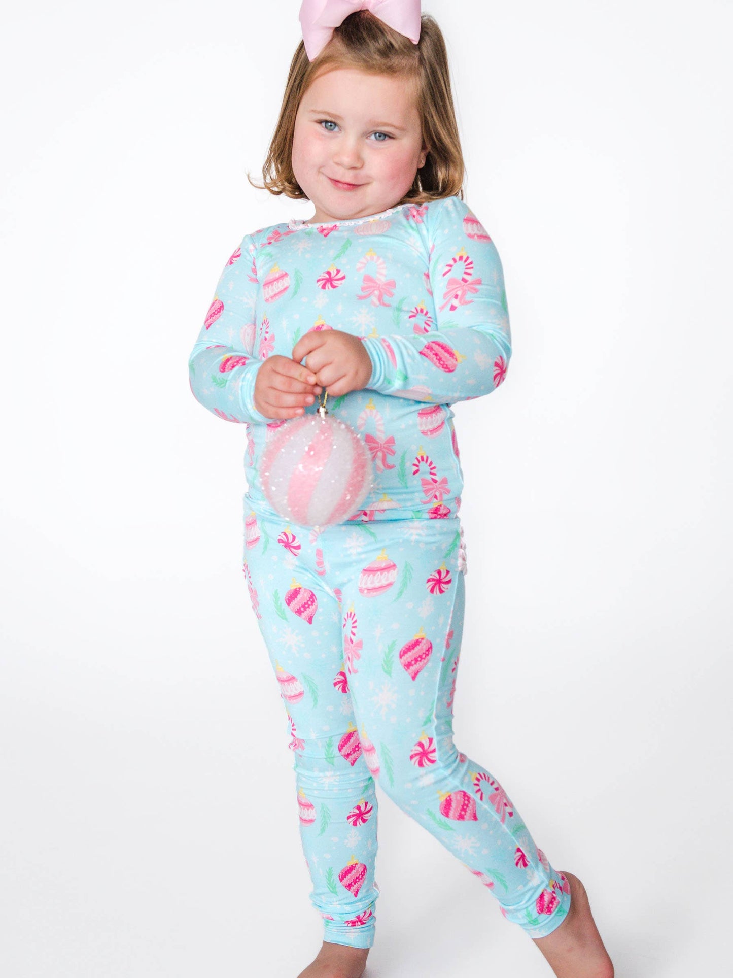 SoftSnooze™ Toddler Girls Bamboo Viscose Ornament Dreams Ruffle Long Sleeve Pajama Set with Signature Rear Ruffles