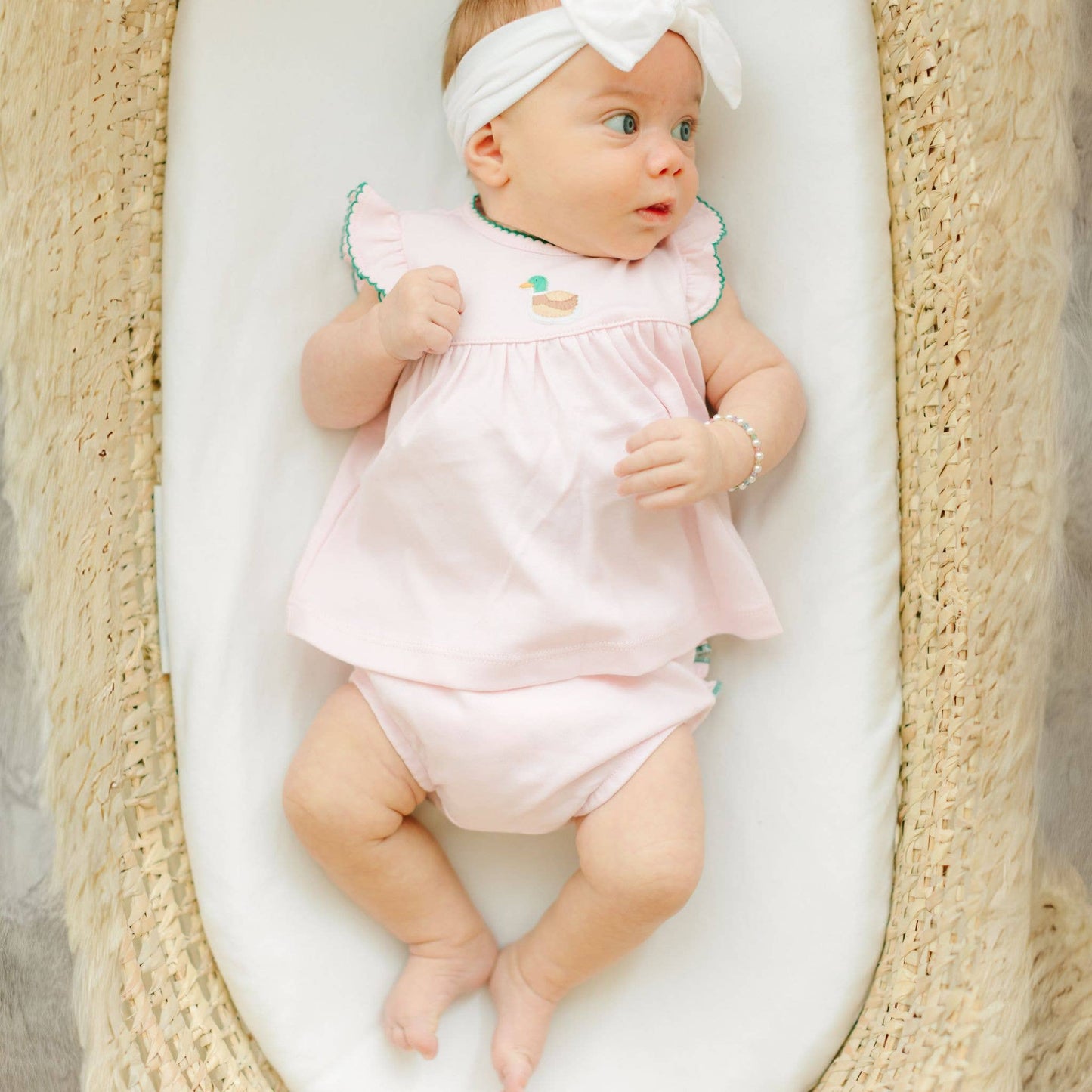 Mini Mallard Embroidered Diaper Cover Set - Pink