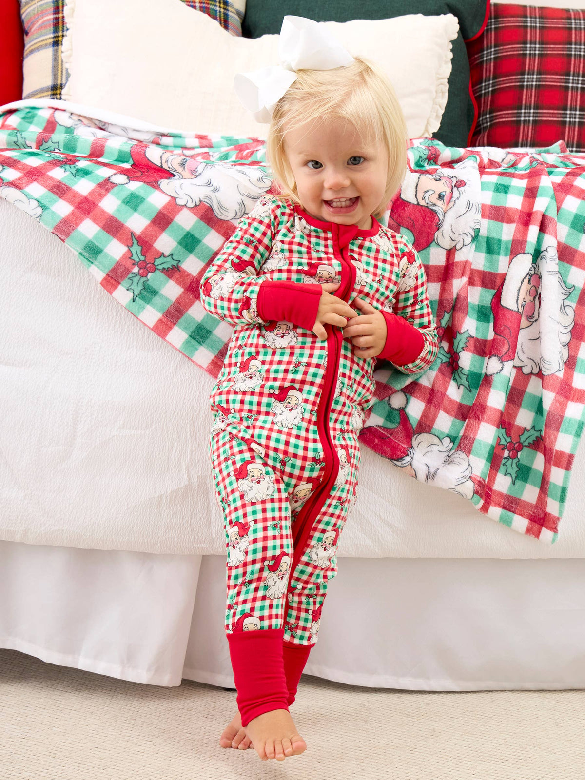 SoftSnooze™ Baby Bamboo Viscose Red & Green Dear Santa Christmas Convertible One Piece Footie Pajama