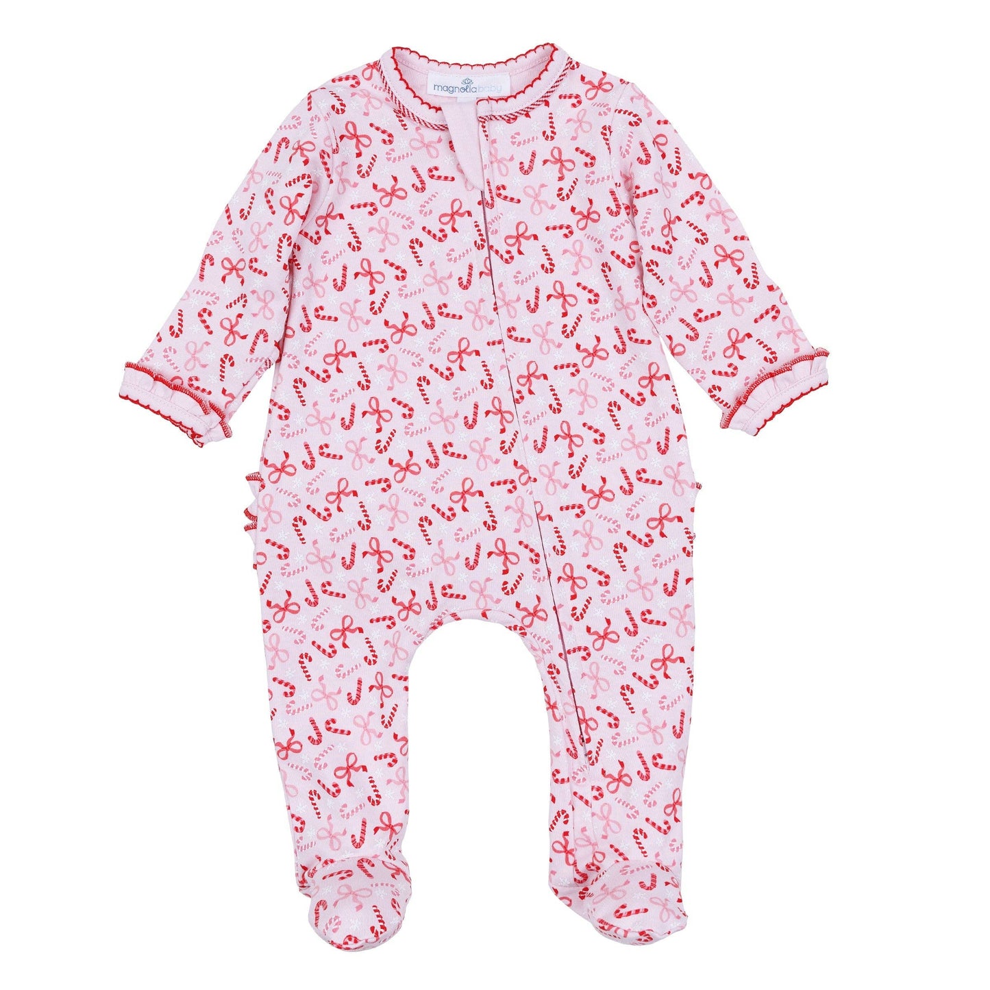 Candy Cane Lane Print Ruffle Zip Footie