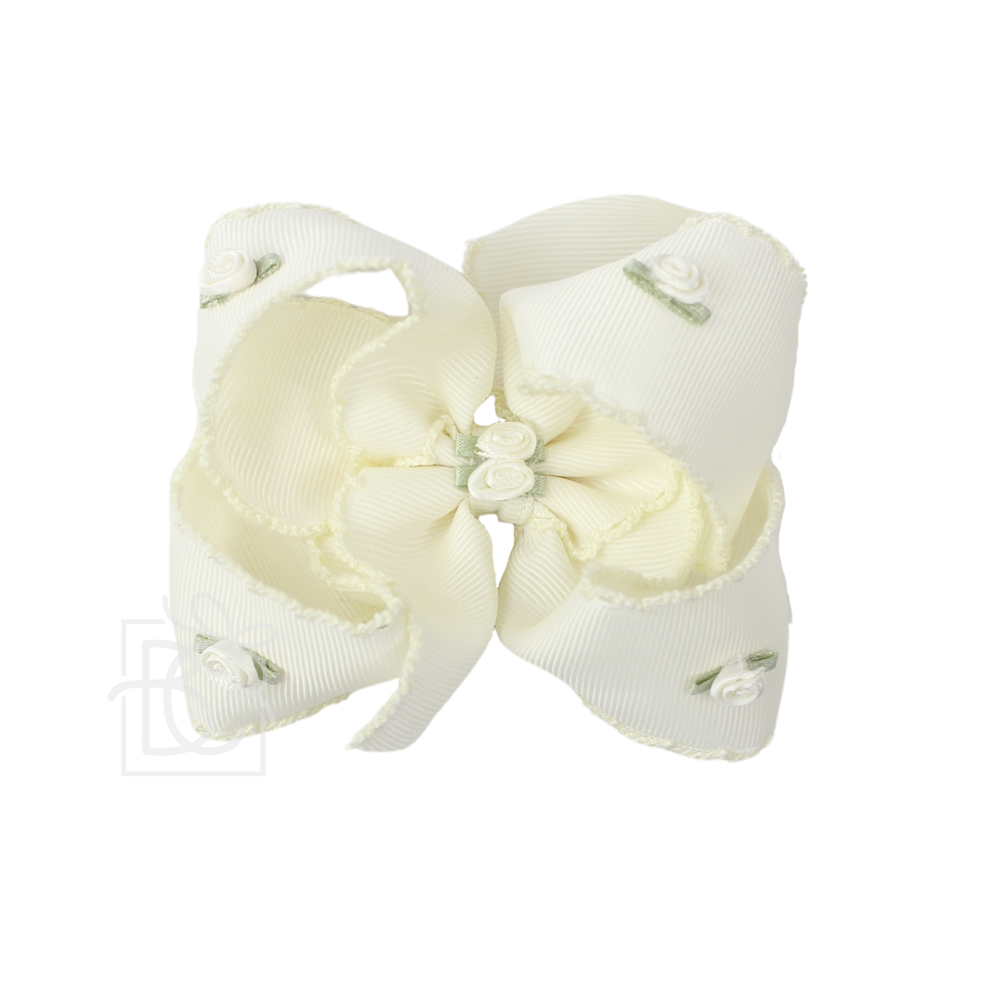 FLOWER EMBELLISHED CROCHET EDGE BOW ON ALLIGATOR CLIP