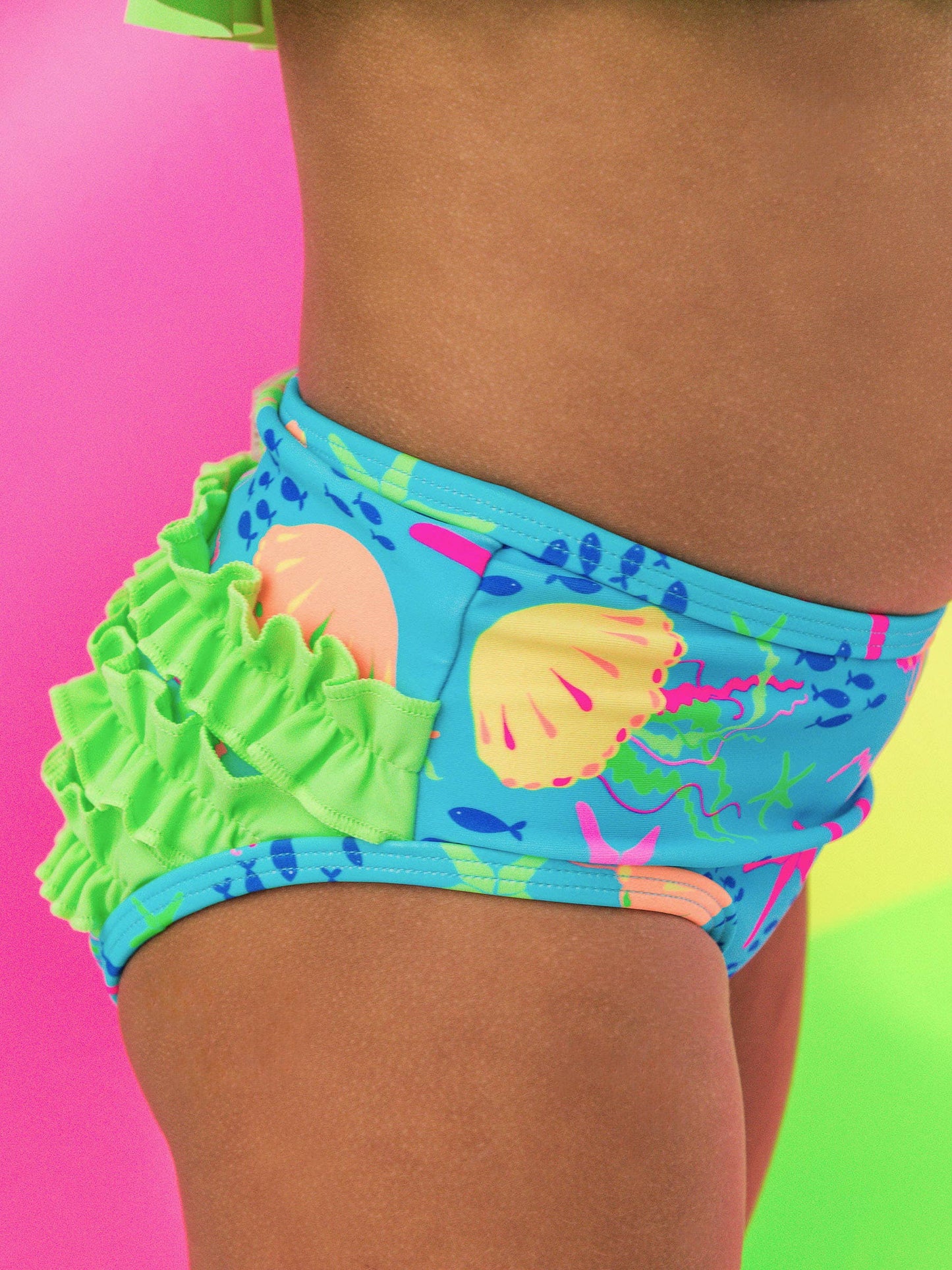 Girls Neon Jelly Time Flounce Bikini 2-Piece Swimsuit with Signature Rear Ruffles