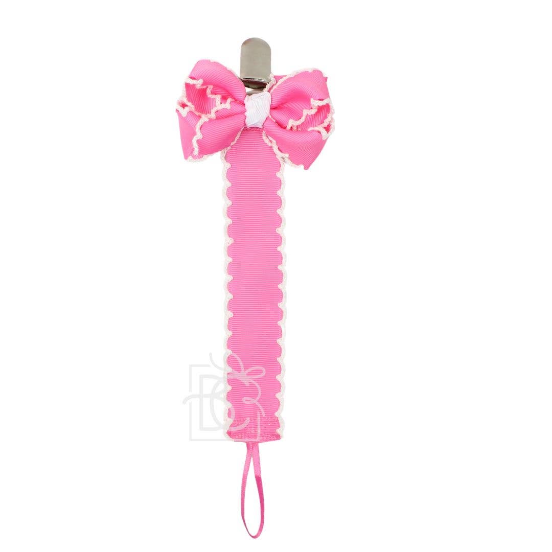 Crochet Edge Grosgrain Pacifier Clip w/ Detachable Bow