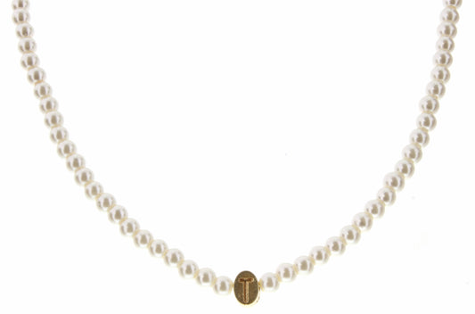 Kids 14" Gold "T" Initial on Pearl Strand Necklace, 3" Ext.