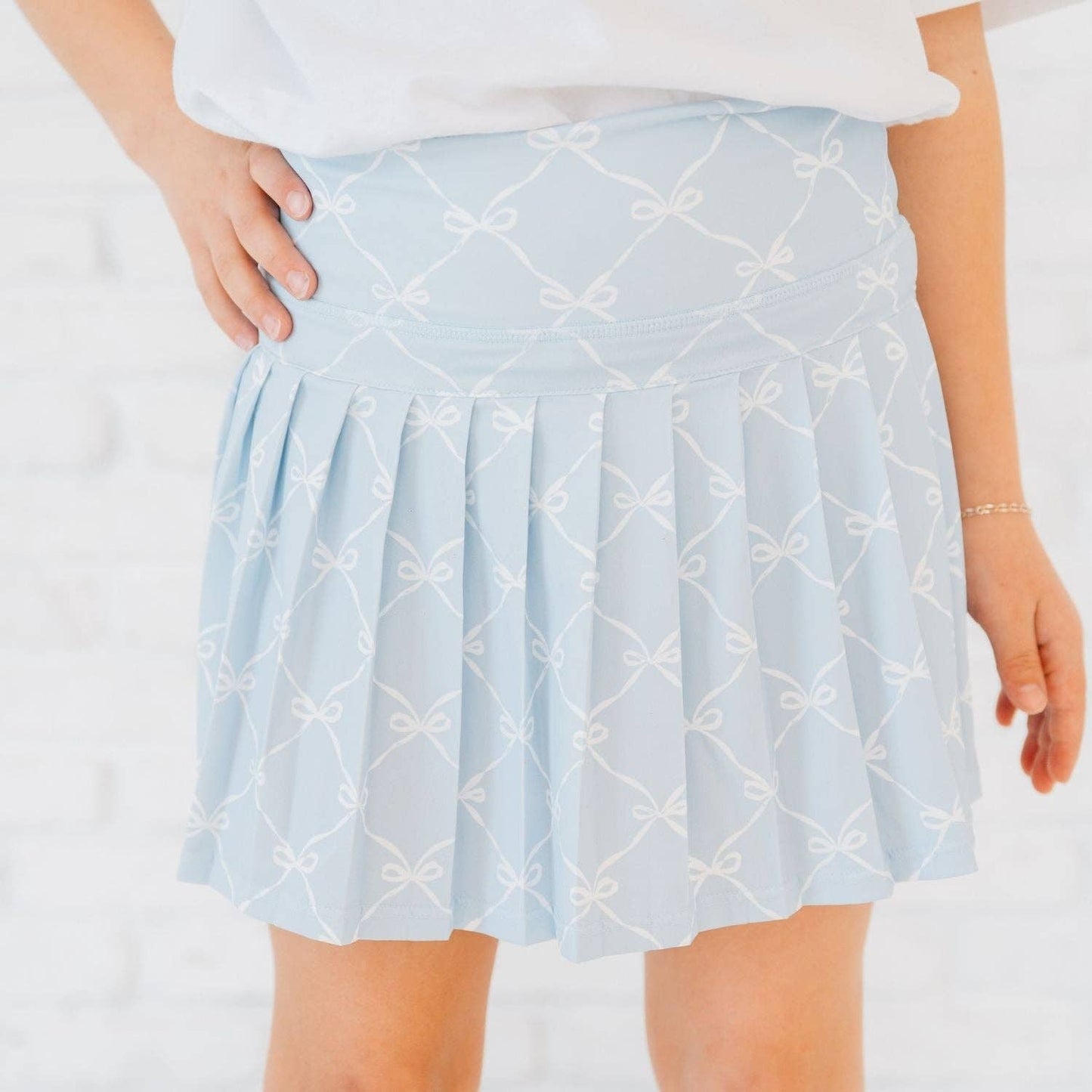Powder Blue Bow Trellis Athletic Skort - Fourth of July