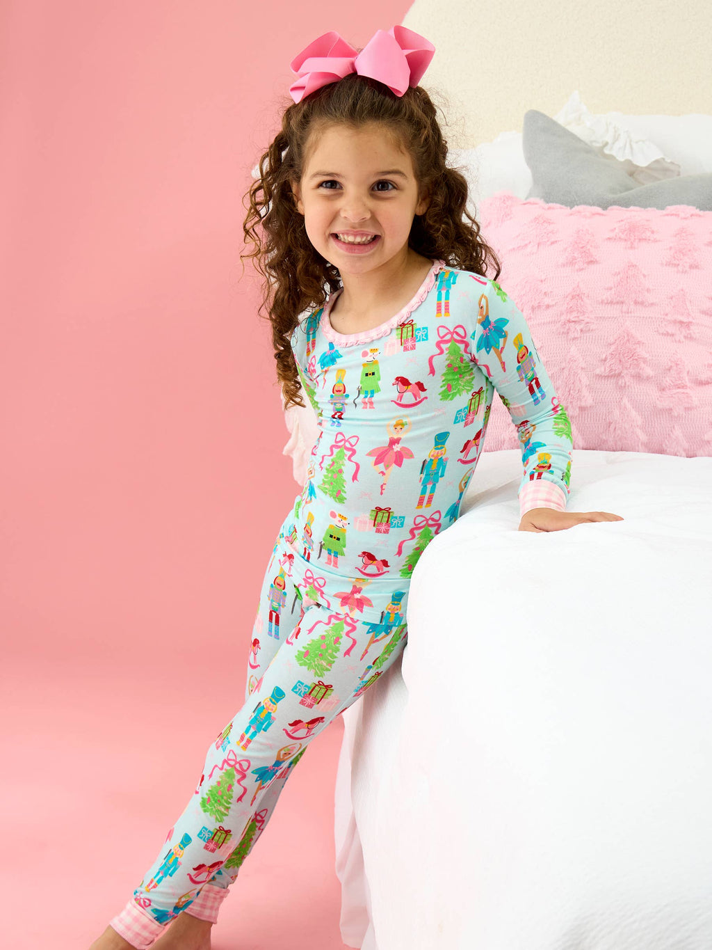 SoftSnooze™ Girls Bamboo Viscose Nutcracker Christmas Wishes Ruffle Long Sleeve Pajama Set