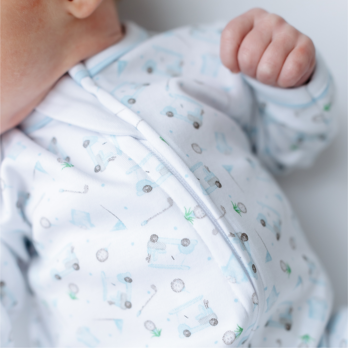 Little Golfer Print Zip Footie - Light Blue