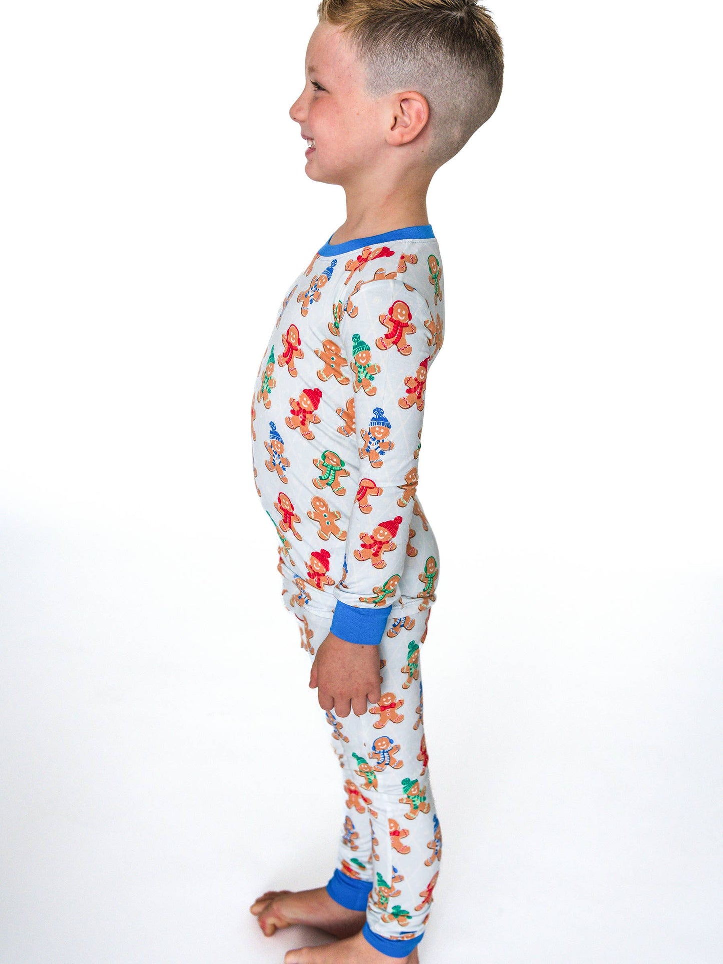 SoftSnooze™ Kids Bamboo Viscose Blue Gingerbread Buddies Long Sleeve Pajama Set